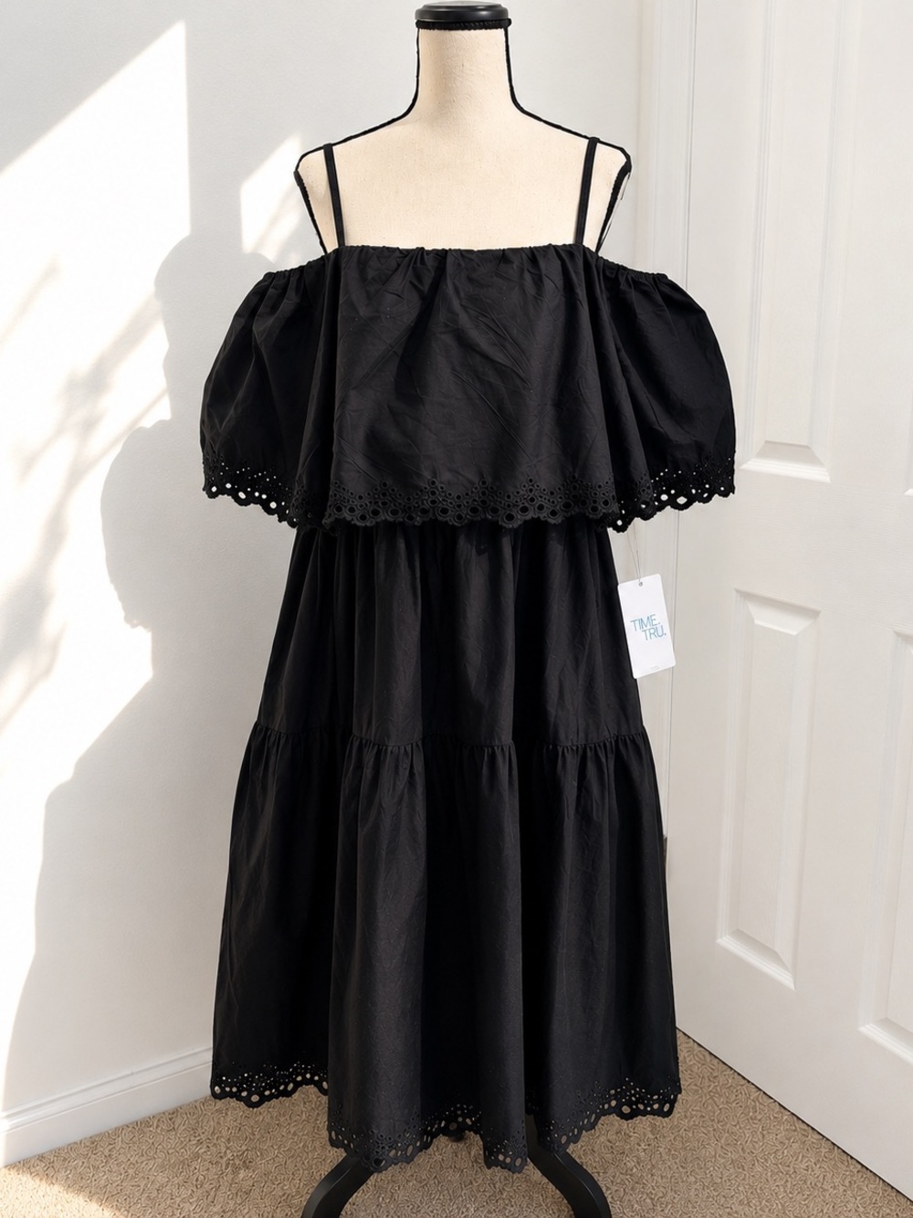 Black Cotton Eyelet Off Shoulder Midi Dress NWT Women’s XXXL 22